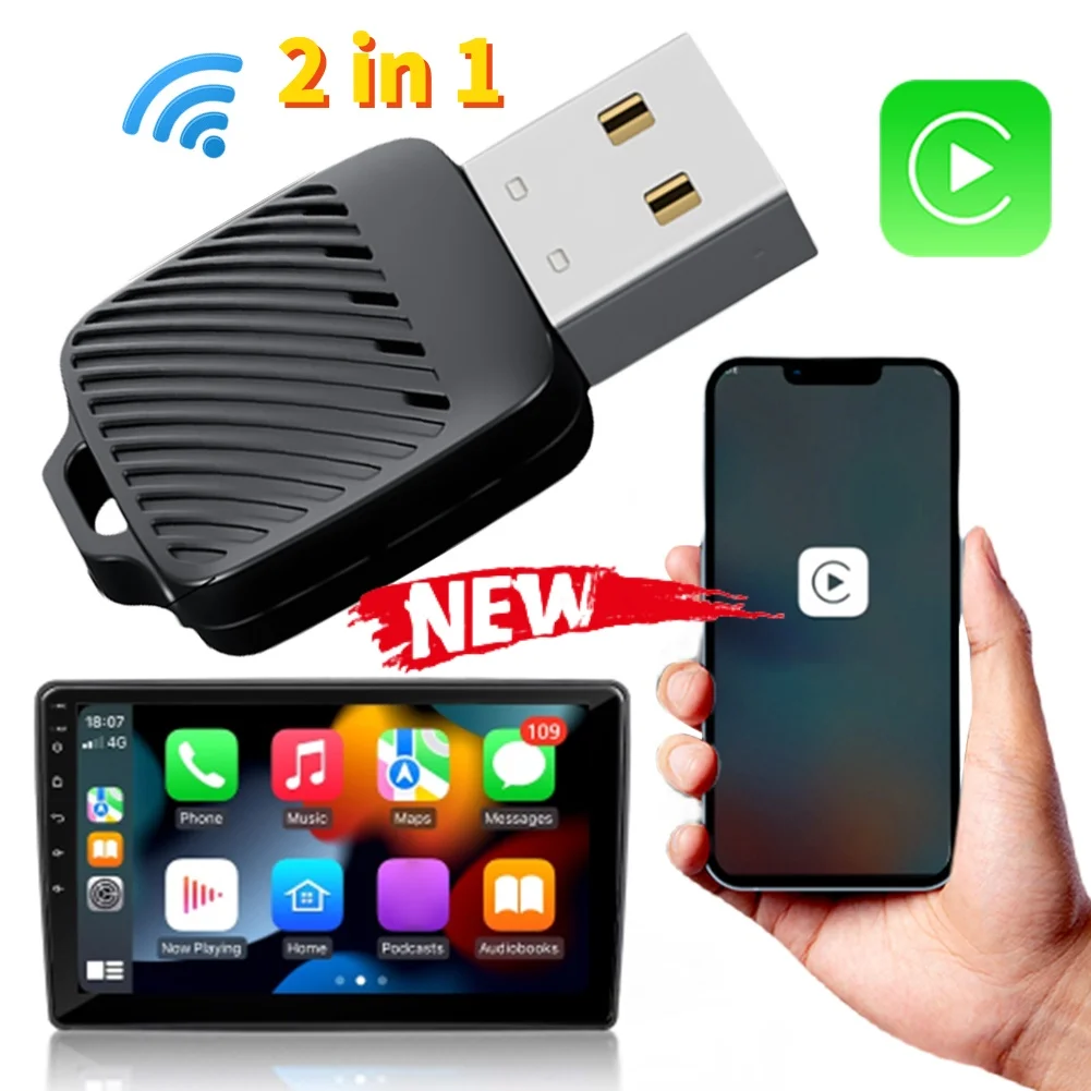 2 in 1 Wireless CarPlay Dongle for OEM Car Radio Adapter Wired to Wireless CarPlay Android Auto Mini Carplay&Auto Box