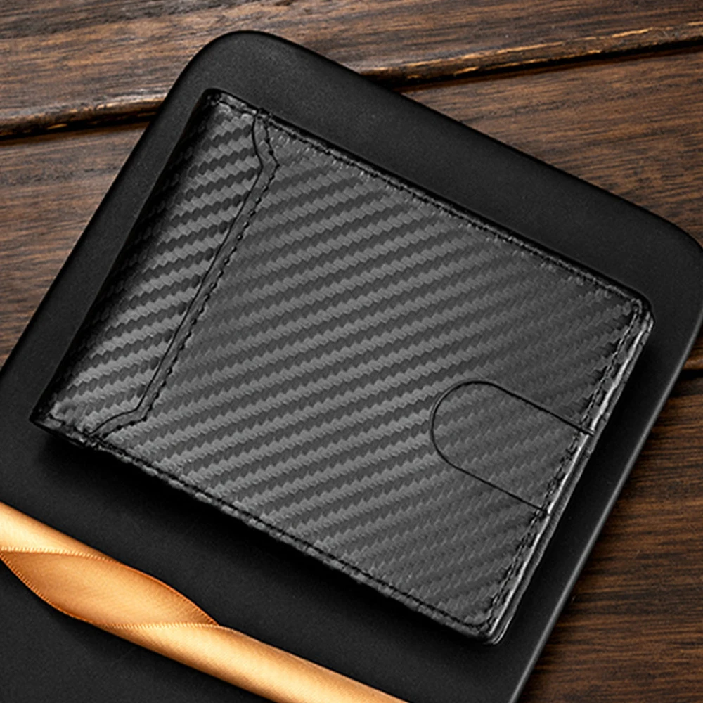 1Pcs Men's Carbon Fiber Pattern Bi-Fold Wallet with Transparent Id Window Multi-Card Slot Business Wallet