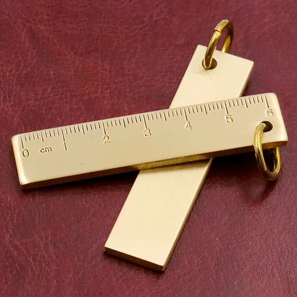 1Pcs 6cm Small Mini Copper Ruler Keychain 3mm Thickened Brass Metal Ruler Copper Key Pendant Number Plate Drafting Supplies drawing ruler straight ruler metal ruler