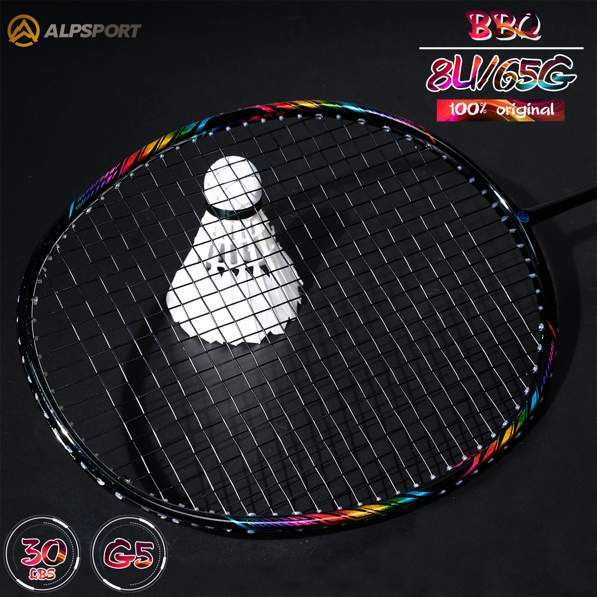 

Alpsport BBQ 8U/G5/T800 Ultra-light badminton racket Maximum 30 lbs 100% Professional Carbon Fiber (Includes bag and string)