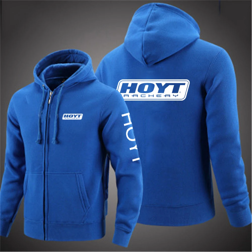 2023 Men New Hoyt Archery Long Sleeves Cotton Solid Color Zipper Hoodies Sweatshirt Fashion Casual Fleece Pullover Tops