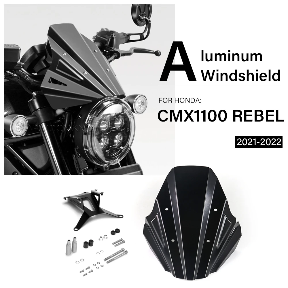 

Moto Windshield For HONDA REBEL CMX1100 CMX 1100 2021 2022 Accessories CNC Windscreen REBEL1100 Black Wind Deflector 2mm Fairing