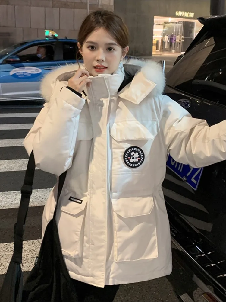 

New Pink Hooded Puffer Jackets Women's Winter Parkas Warm Thickening Zipper Outdoor White Snow Jacket Safari Style Fashion Coats