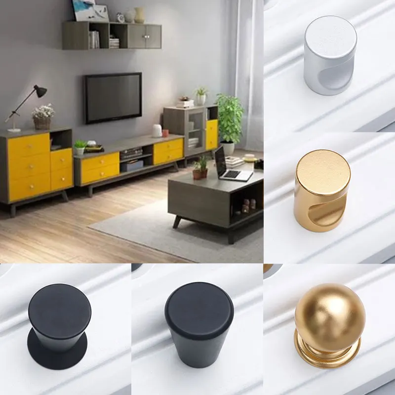 Solid Single Hole Aluminium Alloy Cabinet Handle Round Black Gold Knob Cupboard Desk Drawer Pull Furniture Hardware | Обустройство