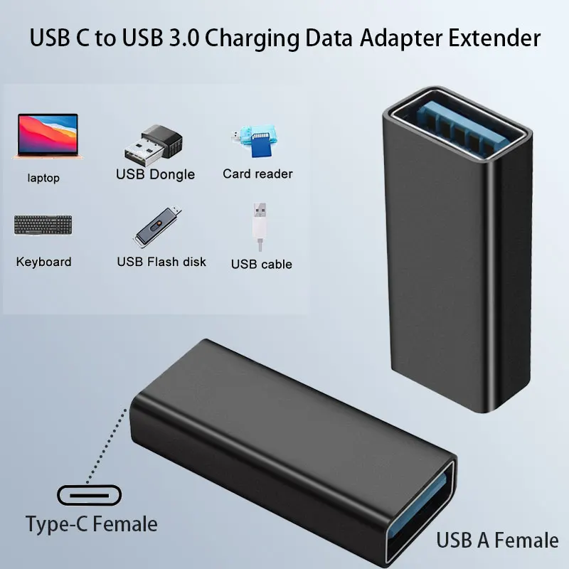 USB 3.0 암형-USB C 암형 어댑터 커넥터(2팩) USB 포트 PC, 노트북, 충전기 및 Type-C 포트 U-디스크, 스마트폰용
