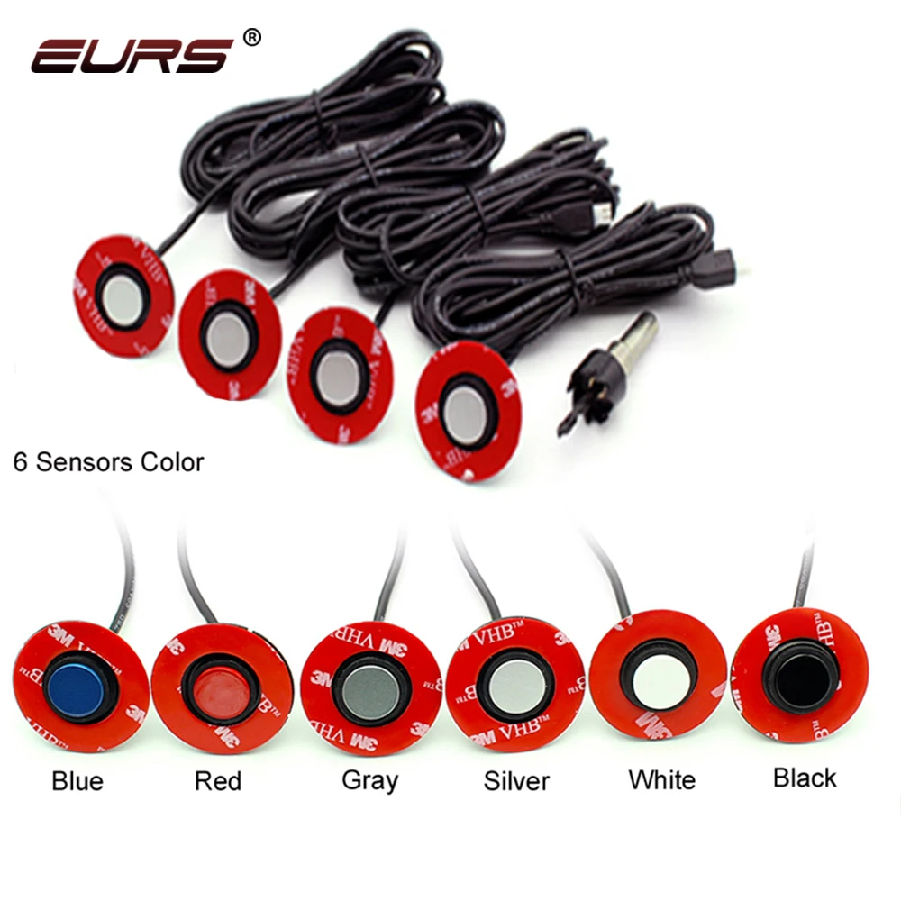 4 Sensors Buzzer 16.5mm Car Parking Sensor Kit Reverse Backup Radar Sound Alert Indicator Probe System Silver/White/Black/Grey