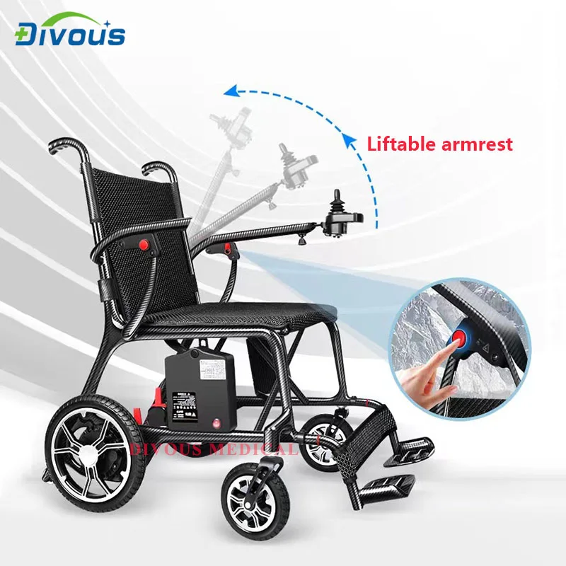 New Carbon Fiber Model 10KG N/W Ultralight Airplane Wheel Chairs Portable Electric Wheelchair for Handicap