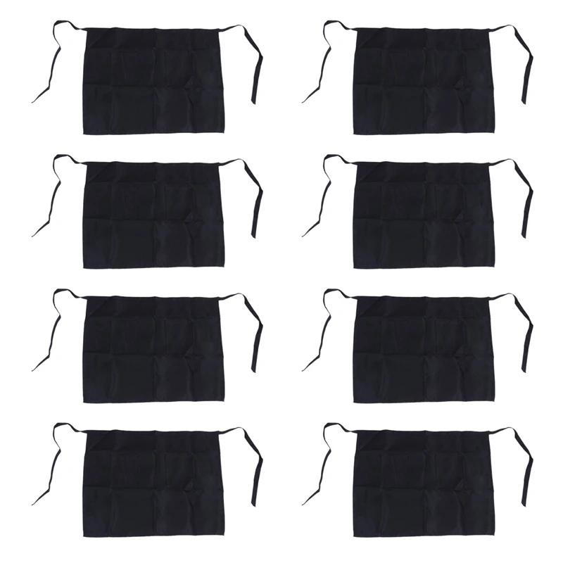 

HOT-8X черный половинный фартук для женщин и мужчин, шеф-поваров, официант с 2 карманами, однотонный с короткой талией