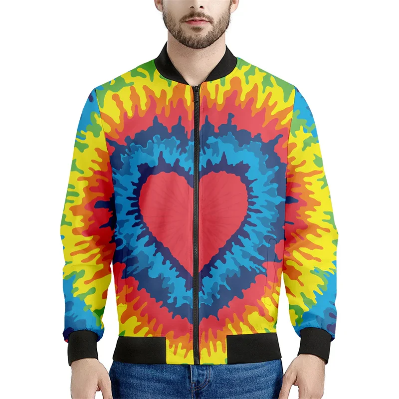 Chaqueta con estampado geométrico colorido de arcoíris para hombre, sudadera con rayas estampadas en 3D, chaqueta bomber urbana con cremallera, tops y abrigos