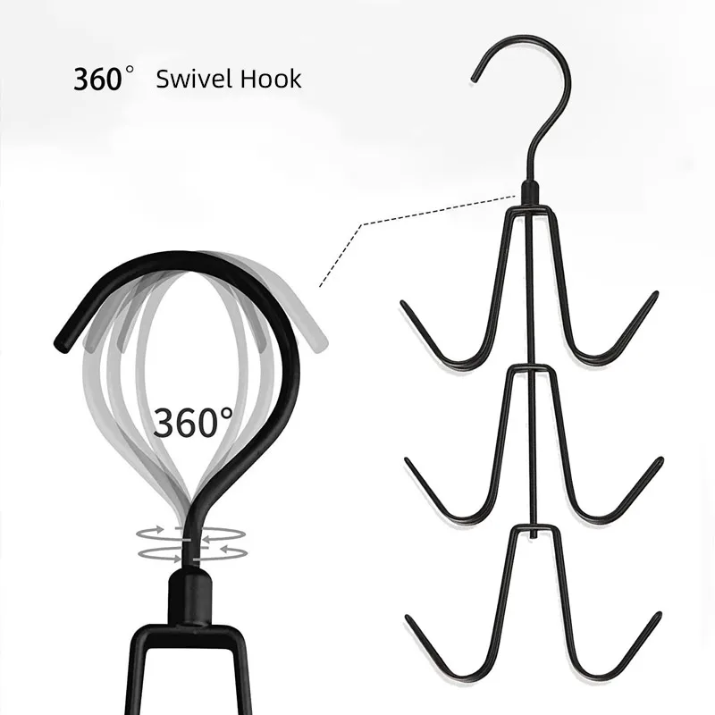 6 Hooks Rotatable Hat Hanger Tie Belt Bag Storage Hooks Multi-layer Clothes Cap Wardrobe Organizer Rack Space Saving