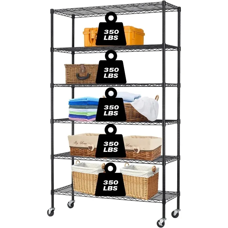 

6-Tier Storage Shelf Heavy Duty Wire Shelving Unit 82"x48"x18" Height Adjustable Metal Steel Wire with Casters Restaurant Garage
