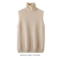 Elegant British Style 100%Wool Turtleneck Ladies Sweater Sleeveless Tank Tops 2026 Autumn Slim Soft And Warm Knitted Women Vests - Image 5