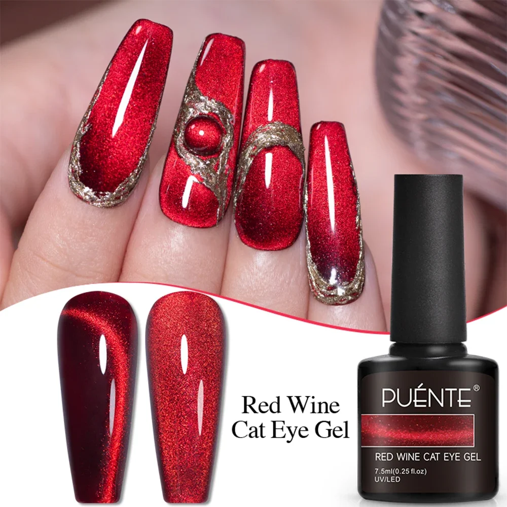 Description Picture 2 of item7.5ML Super Shiny Ruby Red Cat Magnetic Gel Nail Polish Wine Red Cat Eye Gel Soak Off Semi-Permanent Nail Varnish For Manicure