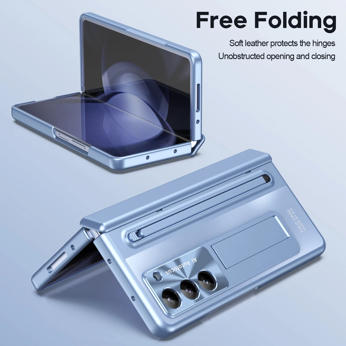 For Samsung Galaxy Z Fold 6 5 4 Case Skin Friendly Matte Bracket with Tempered Film Pen Slot Capacitor Pen Folding Hinge Cover