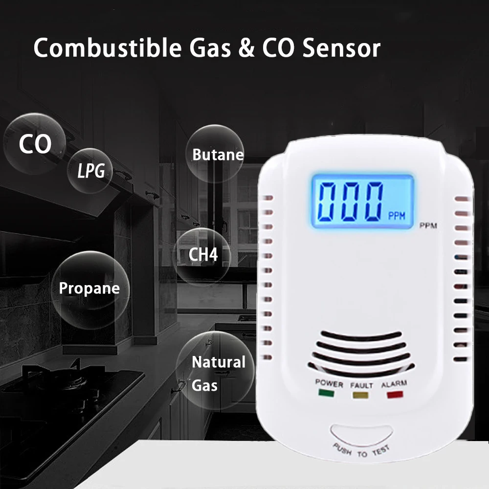Combination CO Gas Leak Sensor Voice Warning Kitchen Alarm Toxic Carbon Monoxide Combustible Natural Gas Detect for CH4 Methane