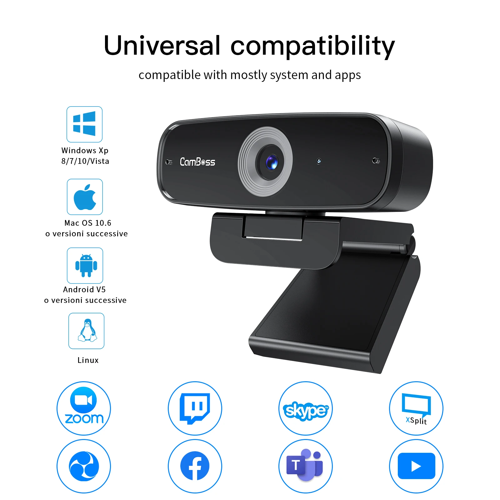 CAMBOSS C836 Webcam 1080p HD With Stereo Microphone Streaming Works With Skype Xbox Zoom FaceTime pc webcam pc web camera computer camera