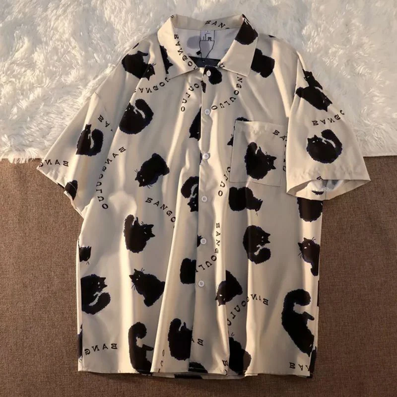

Женский летний кроп-топ в стиле Харадзюку, милая блузка оверсайз с рисунком кота, крутая уличная одежда с коротким рукавом Y2K, шикарная блузка