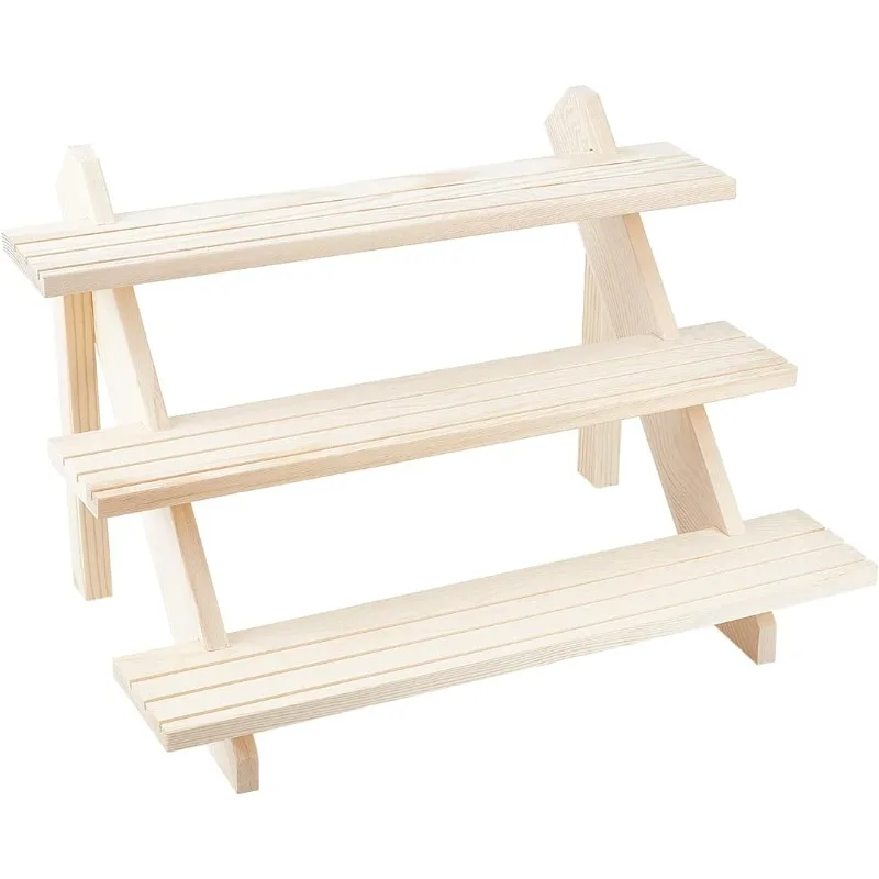 3-Tier Log Retail Earring Display Riser Earring & Ring Holder Detachable Unfinished Wood Retail Jewelry Card Display Stand jewelry box,jewelry accessories
