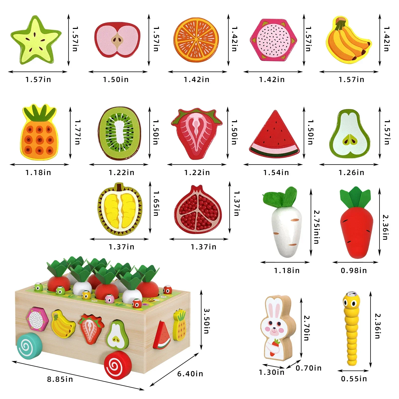 6-In-1 Kids Wooden Shape Assortment Matching Toys Carrot Fruit Game Cart Montessori Toys Puzzle Educational Baby Building Blocks 6