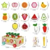 6-In-1 Kids Wooden Shape Assortment Matching Toys Carrot Fruit Game Cart Montessori Toys Puzzle Educational Baby Building Blocks 6