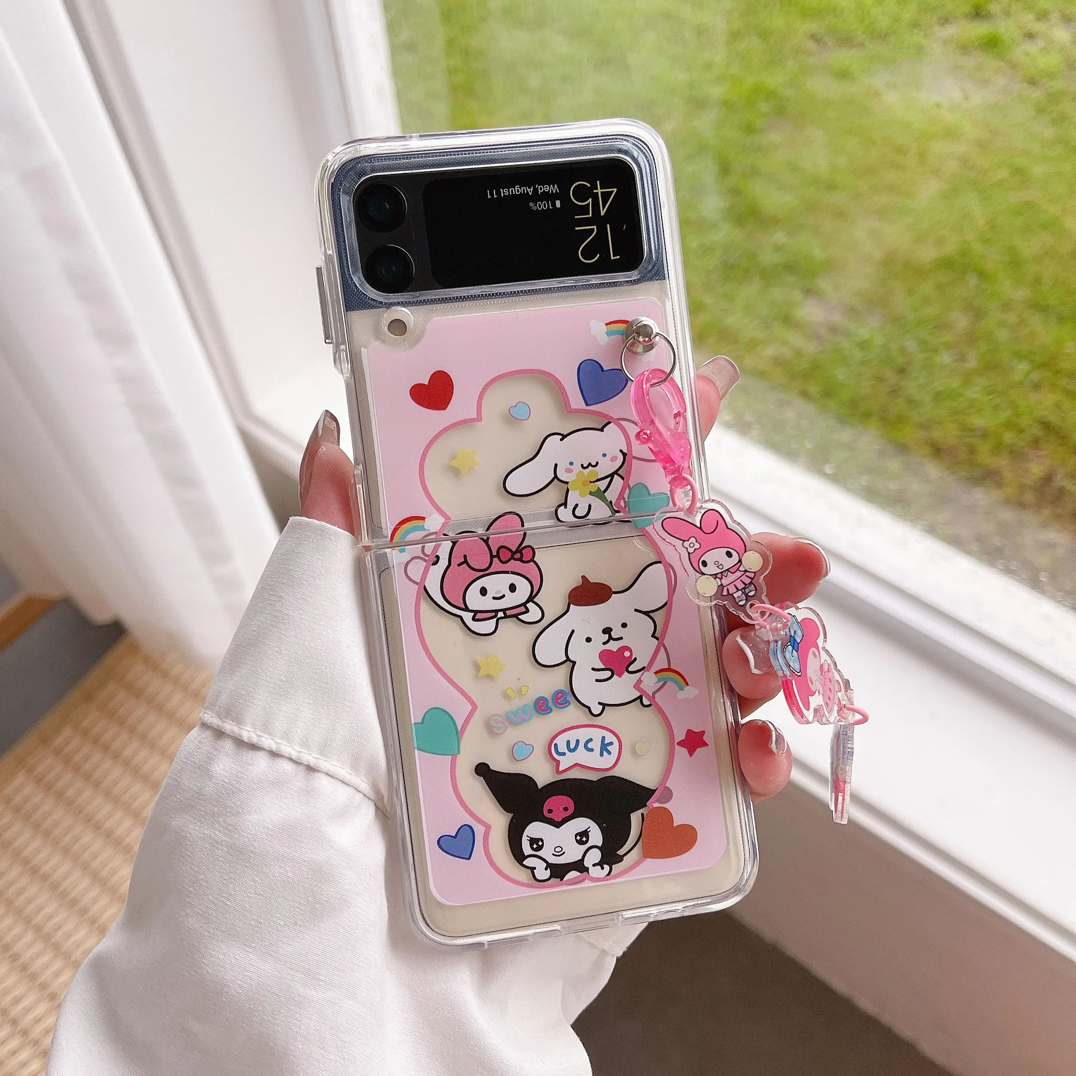 galaxy z flip3 case Sanrio kuromi my melody pom purin cinnamoroll Phone Case For Samsung Z Flip 3 5G ZFlip3 Flip3 f7110 For Galaxy transparent Cover galaxy z flip3 phone case