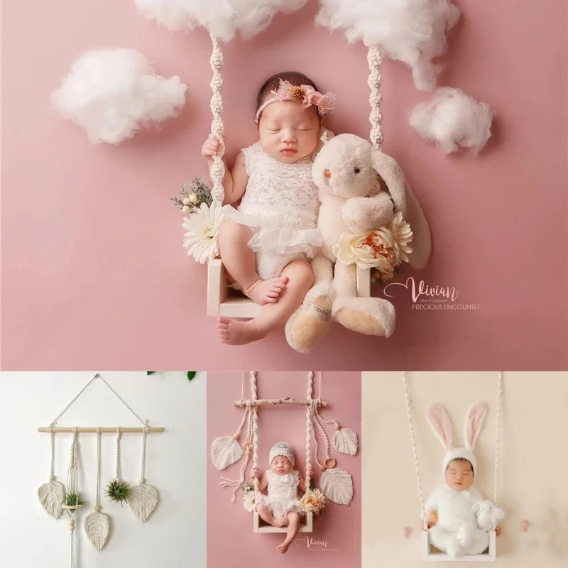 Newborn Baby Photography Props Boho Theme Set Backdrop Swing Bunny Clouds Fotografia Photoshoot Studio Shooting Photo Props