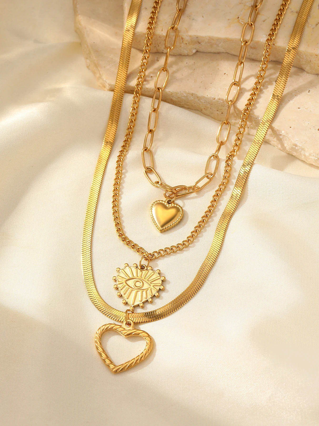 Edelstahl Halskette Vintage Edle Textur Einzigartige Herz Anhänger Multi-stil Kette Feine Halskette Für Frauen Schmuck Party Tragen – Detail 9