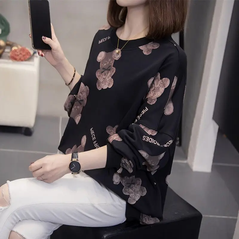 

Fashion O-Neck All-match Printed Letter Blouse Women's Clothing 2023 Autumn Winter New Oversized Casual Pullovers Commuter Shirt