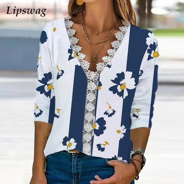 Blusas estampadas informales para mujer, jerséis de manga larga con  cremallera y cuello en V, ropa de calle elegante para fiesta, otoño e  invierno, novedad - AliExpress