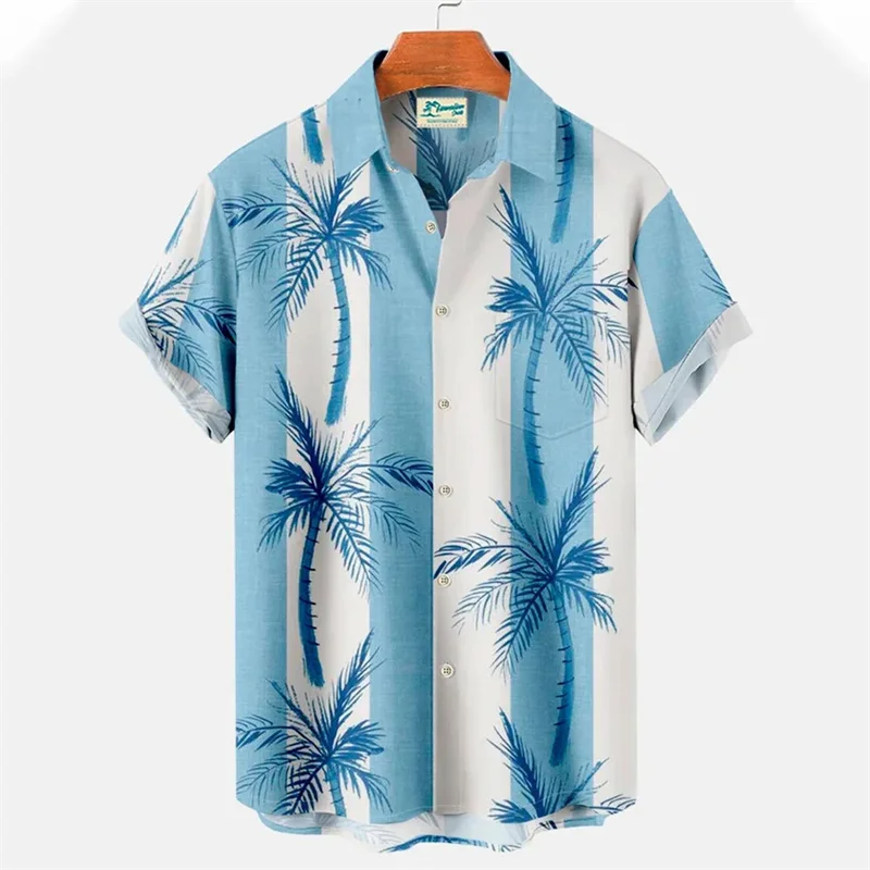 Retro Coconut Tree Sea Shirt Men 3D Print Casual Hawaiian Summer Fashion Beach Shirt Blouse Short Sleeves Tops Street Clothing