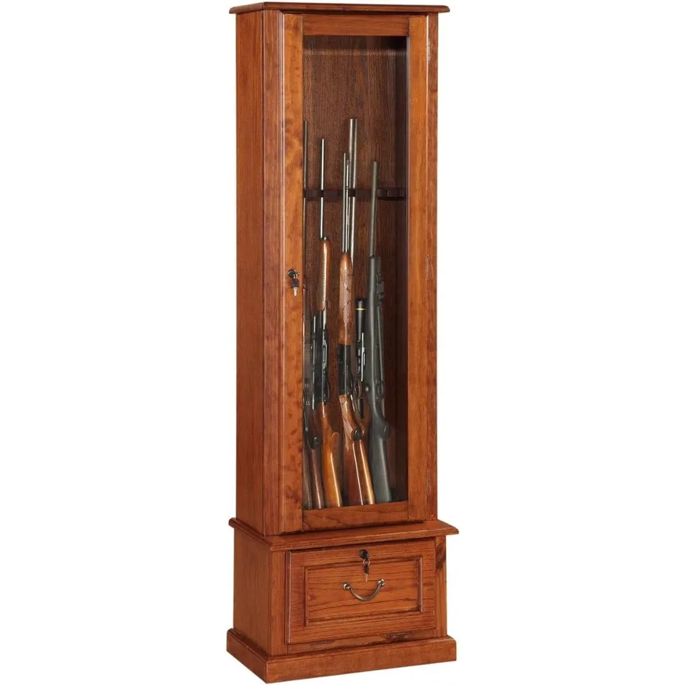 Brown Wooden Gun Safe Display Cabinet for Firearms