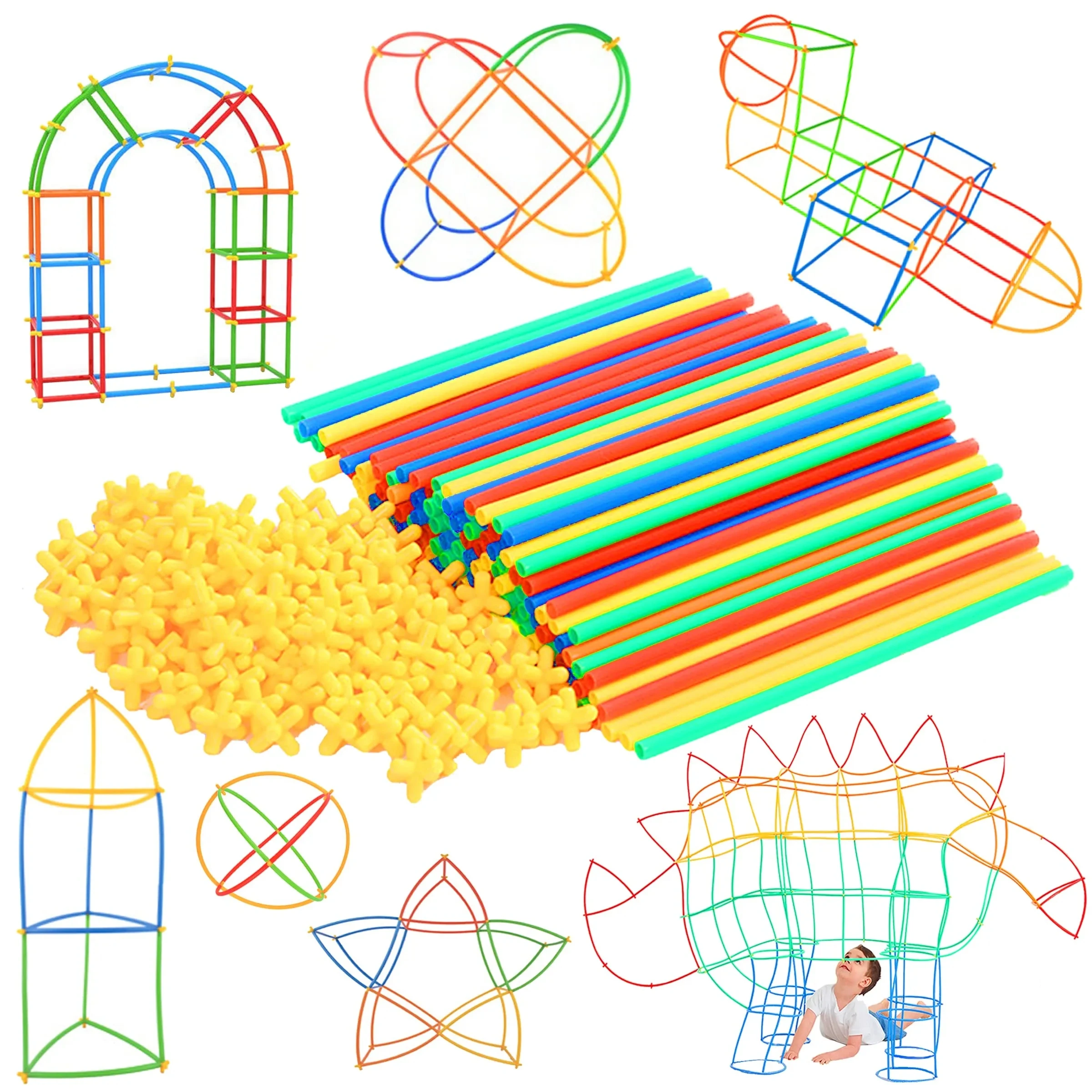 Creative DIY Straw Constructor Toys STEM Building Interlocking Plastic Montessori Educational Blocks Toys For Kids Birthday Gift