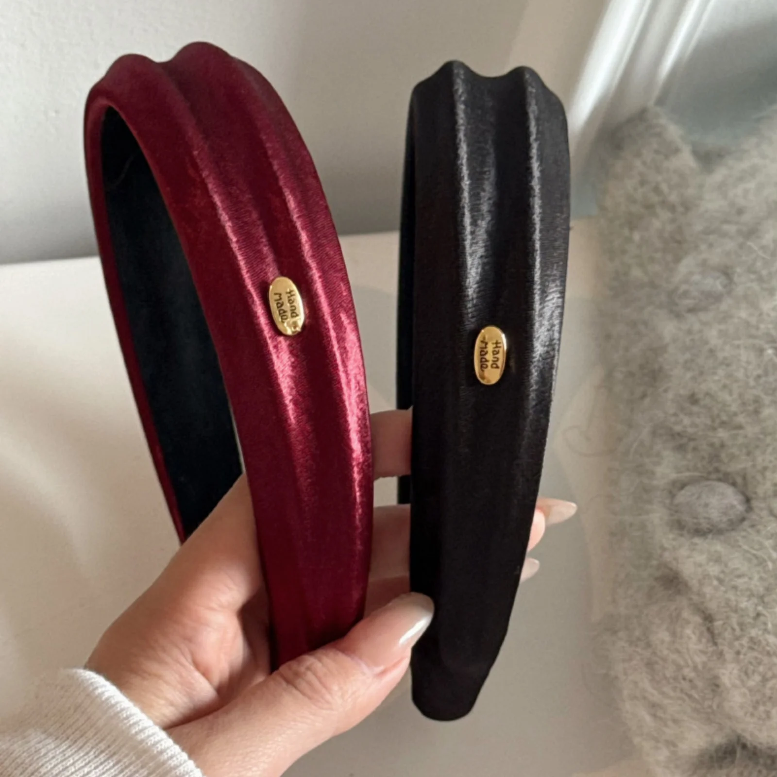 1PC  Velvet Headband,Burgundy Black Hair Hoop, Gold Accent Hair Accessories, Elegant Daily Hair Decor