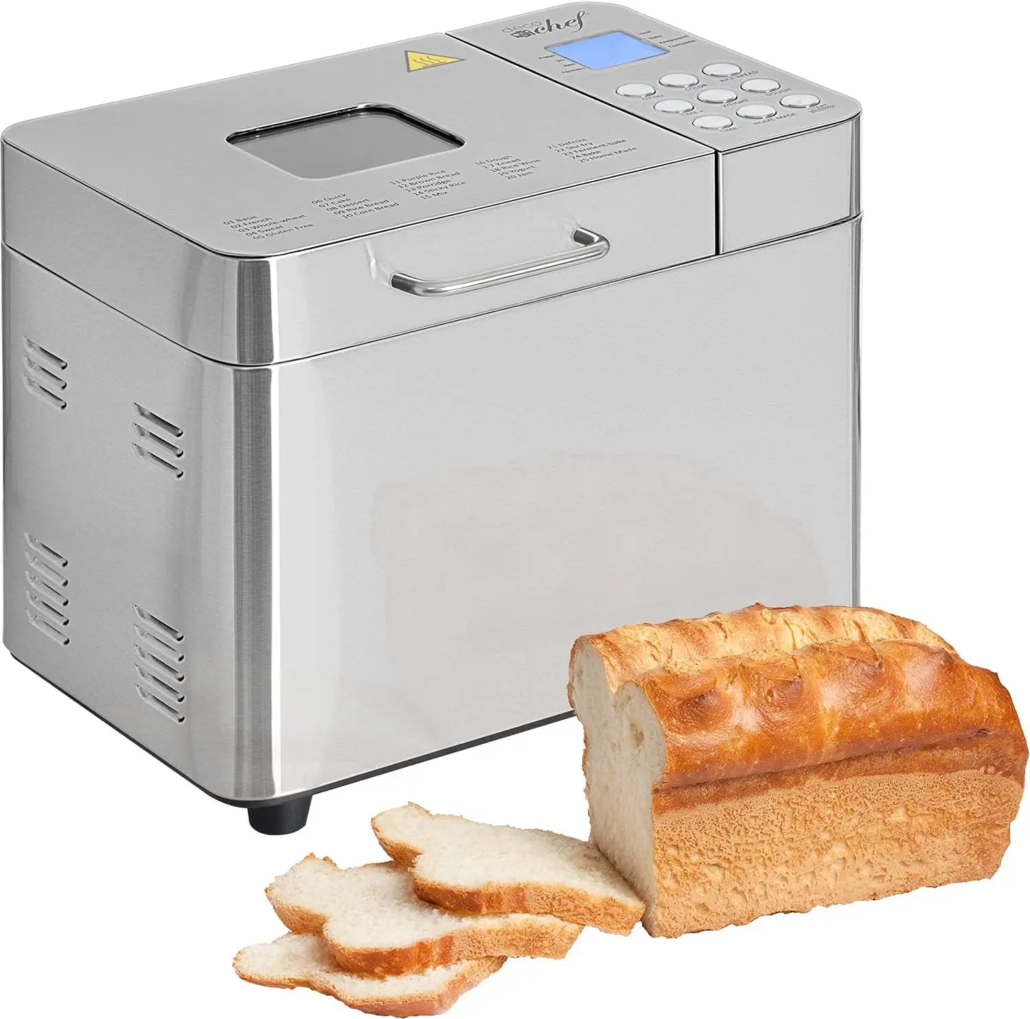 Chef 2 LB Stainless Steel Bread Maker with 25 Smart Cooking Programs and Included Accessories, Measuring Cup