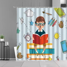 

High Quality Shower Curtain Funny Universe Lllustration Knowledge Pattern Waterproof Fabric Bath Curtains Bathroom Decor Screen