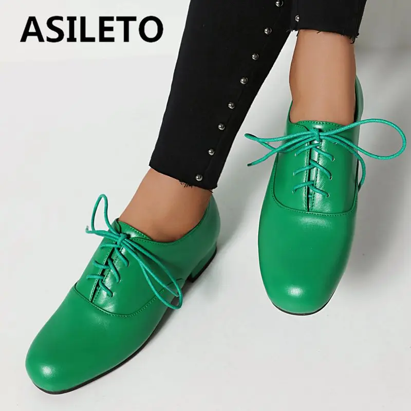 

ASILETO Brand 2024 New Concise Women Flats Round Toe Lace Up Plus Size 43 44 45 Soft Daily Female Casual Brogue Shoes Spring