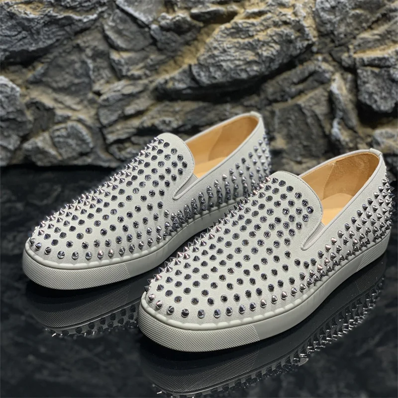 

Fashion Brands Gary Leather Low Top Full Rivets Red Bottoms Slip On Shoes For Men's Casual Flats Loafers Women's Driving Spikes