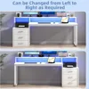 67 Inch Computer Desk with Drawer & LED Lights, Home Office Desk with Storage Shelves, Reversible Workstation for Bedroom, Moder 4