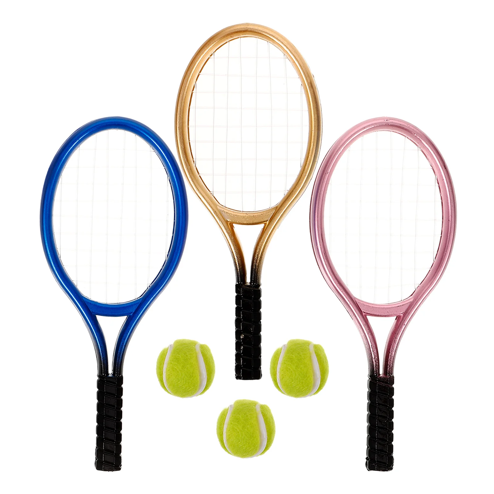 

3 Sets Simulated Tennis Mini House Tool Decor Racket Rackets Round Plastic Funny Balls
