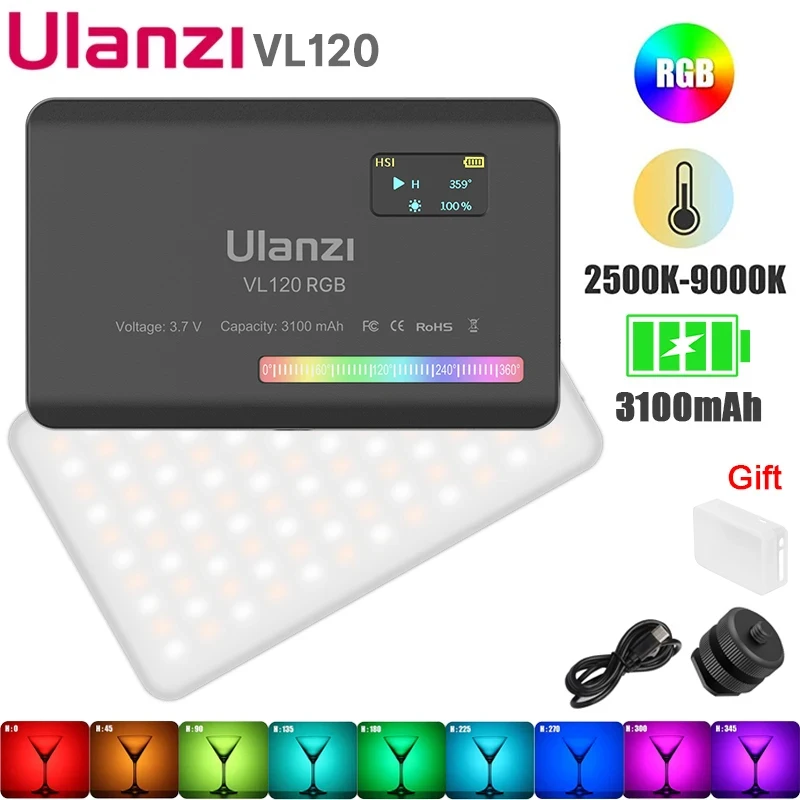 Ulanzi VL120 Светодиодный RGB Белый видеосветильник 2500K - 9000K Камера с подсветкой