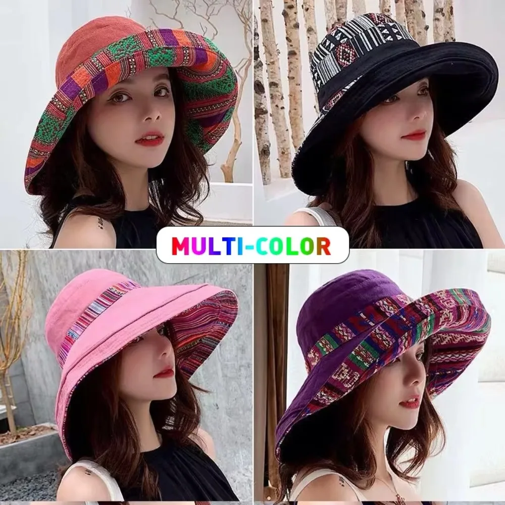 Fashion Double-Sided Women's Sun Hat Foldable Sun Protection Bucket Hat All-match Beach Summer