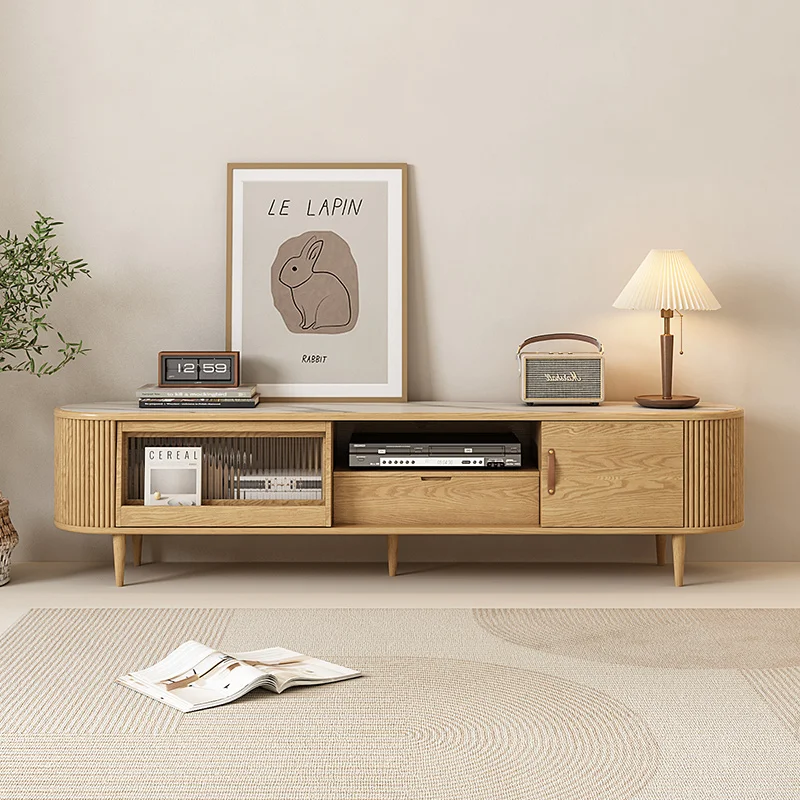 

TV Cabinet Small Apartment Living Room Solid Wood Integrated Wall Log Wind Floor Cabinet Locker New