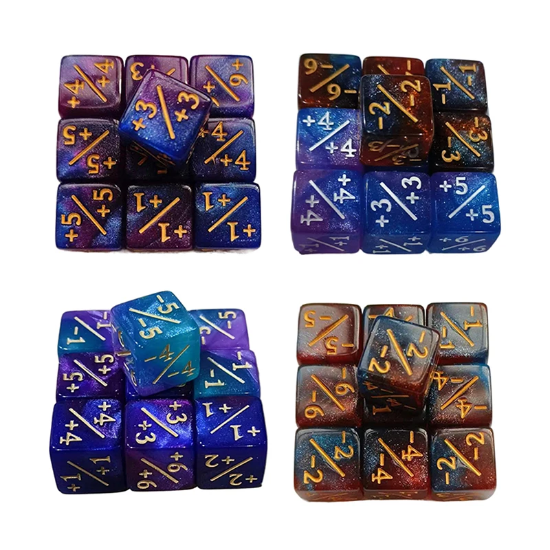 10pcs Six Sided Dice Set D6 Counters +1/+1 And -1/-1 Set For Math Teaching Game Accessories Kid Arithmetic Toys