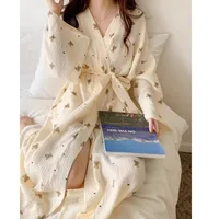 Femmes Robe de bain dessin animé mignon ours imprimé peignoir chemise de nuit Cardigan à manches longues chemise de nuit grande taille vêtements de détente chemise de nuit Ro 2