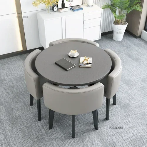 Conjunto de mesas de jantar redondas nórdicas, móveis para sala de jantar, cozinha, conjunto de mesa de jantar com 4 cadeiras, luz para casa, mesas centrais de luxo 54