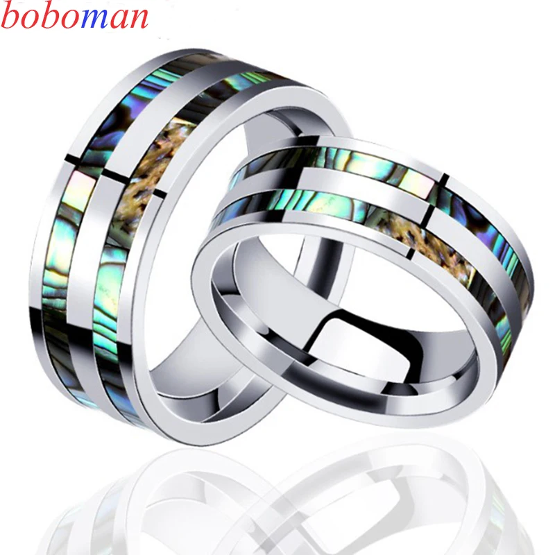 316L stainless steel men's ring 8MM ladies abalone shell ring men's tungsten carbide shell wedding couple jewelry