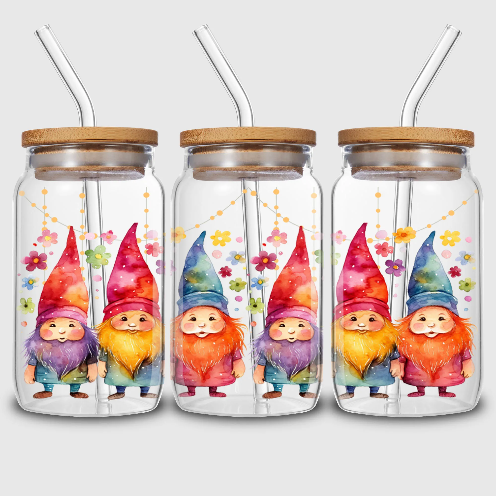 5 Sheets Gnome UV DTF Cup Stickers for Glass DTF Transfer Stickers, Waterproof Friction Transfer for 16 oz Glass, Mugs, Crafts