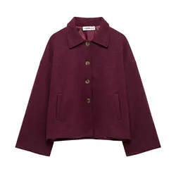 Chic Women's Long - Sleeved Autumn Outerwear - Elegant & Warm Fashion Jacket - S (Burgundy)
