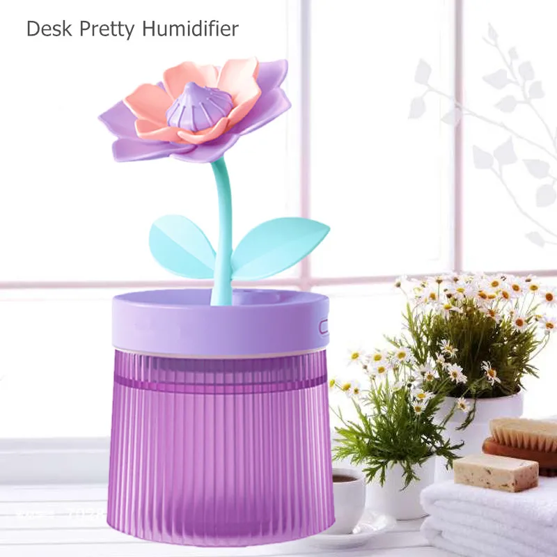 

260ml Cute Silicone Flowers 7 Colorful Led Night Light USB Ultrasonic Air Humidifiers Diffusers for Indoor Home Office Girlfrie