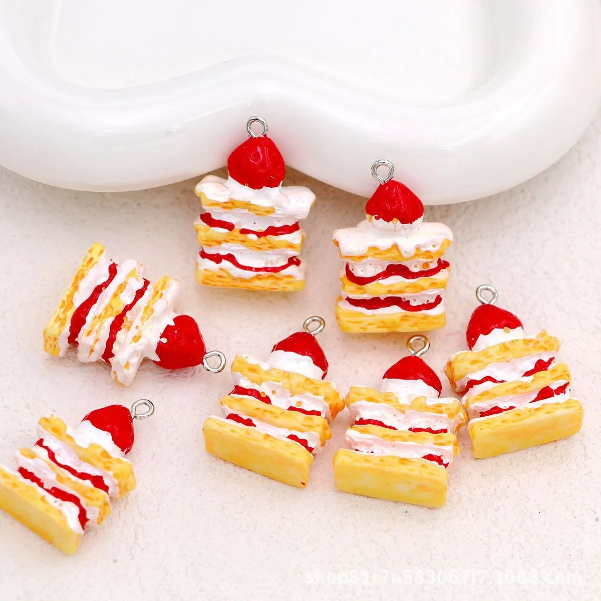 3D Strawberry Cake Charms 10pcs For Jewelry Making Handmade Accessories